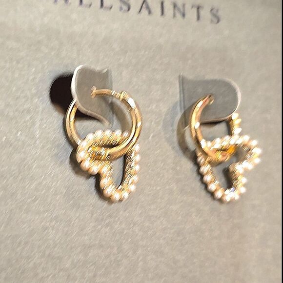 All-Saints Vida Heart Bead Embellished Hoop Earrings - Picture 9 of 10